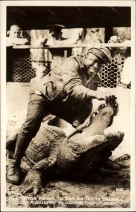 Black Americana Man w/ Alligator St. Augustine FL CLINE Real Photo Postcard