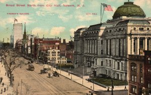 Vintage Postcard 1915 Broad Street North From City Hall Newark New Jersey NJ