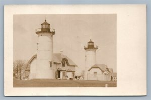 CHATHAM MA LIGHT HOUSES STATION ANTIQUE REAL PHOTO POSTCARD RPPC