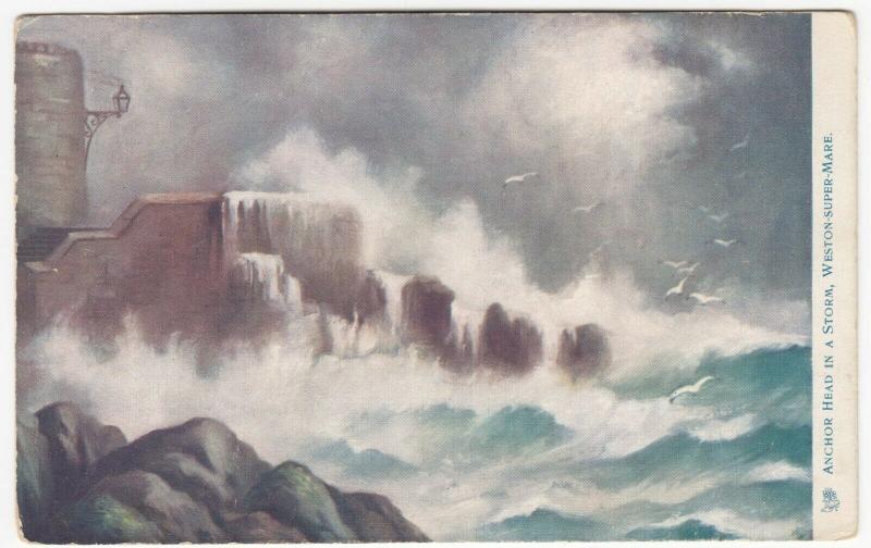 Somerset; Weston, Anchor Head In A Storm Oilette 1747 PPC, Unposted, c 1910's