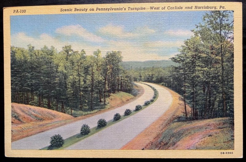 Vintage Postcard 1940 PA Turnpike West of Carlisle and Harrisburg, Pennsylvania