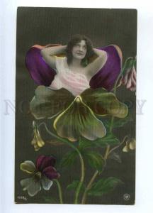 233835 Woman FAIRY Elf PANSY Vintage Photo tinted PC#3