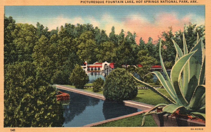 Vintage Postcard Picturesque Fountain Lake Hot Springs National Park Arkansas AR
