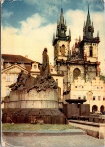 Postcard Czech Republic Prague Old Town Square Jan Jus Memorial and Tyn Church
