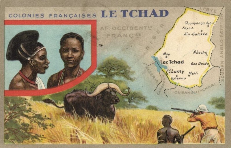 chad tchad, Natives, Hunting Hunters, Map (1920s) Trade Card