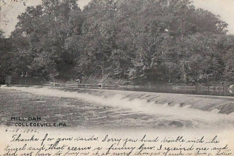 Postcard Mill Dam Collegeville PA 1906