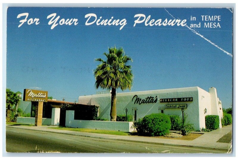 c1960 Mexican Food Cocktail Lounge Mattas East Main Street Mesa Arizona Postcard