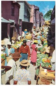 Barbados Bridgetown Vegetable Market Vendors 1950s Postcard