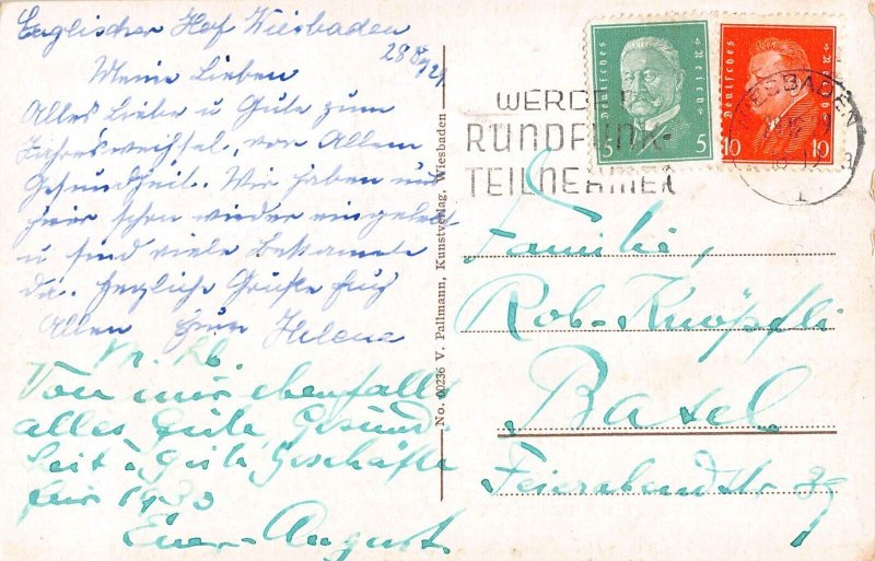 A626 Germany 1929 Wiesbaden Warmen Damm mit Durchblick zum Theater postcard