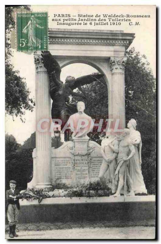 Old Postcard Paris Statue of Waldeck Rousseau small Jardins des Tuileries ope...