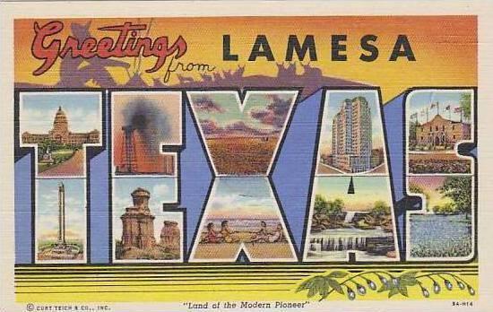 Texas Lamesa Greetings From Large Letter Linen Curteich