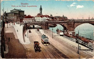 Dresden Partie an der Friedr August Brucke Trolley Cart Boat Vintage Postcard PM 