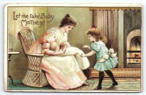 c1910 VICTORIAN MOTHER DAUGHTER AND BABY EMBOSSED HOME SCENE POSTCARD P3665