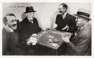 Hitler Playing Game Of Cards Real Photo War Military Comic Postcard