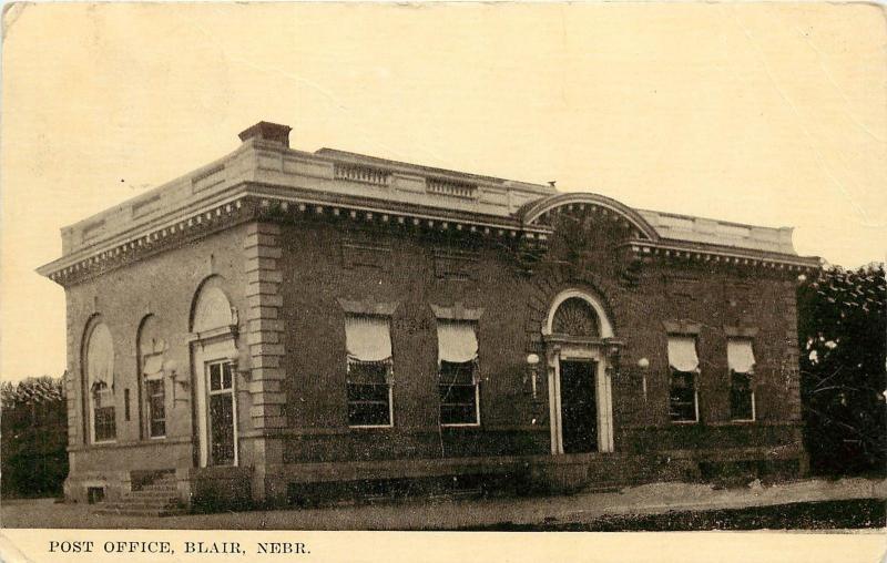 c1910 Postcard; US Post Office, Blair NE Washington County Posted