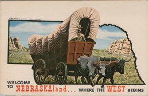 Nebraskaland Old West covered Conestoga wagon oxen pioneer Nebraska A982 