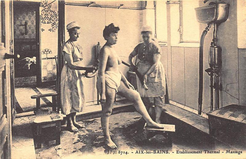 France Étabilssement Spa Massage Nude Thermal Equipment RPPC Real Photo Postcard