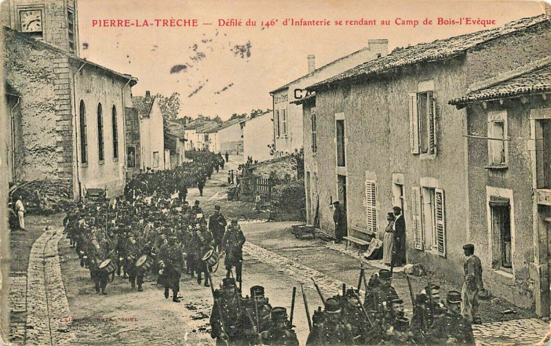 Pierre-LA-Treche Soldiers Marching Soldiers Thru France Postcard