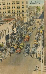 Alexandria Louisiana Birdseye View 3rd Street Autos 1940s Postcard Tichnor  2276