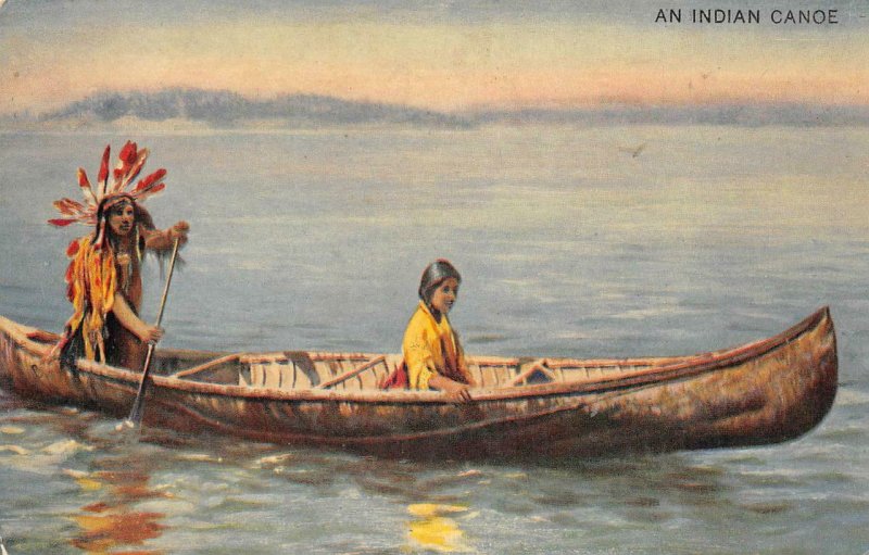 AN INDIAN CANOE Native Americana c1910s Artotype Vintage Postcard