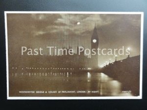 c1930's RP LONDON: Westminster Bridge & House of Parliament (By Night)