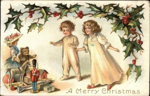 CHRISTMAS Cute Kids Antique Doll Teddy Bear Vintage Toys Antique Postcard