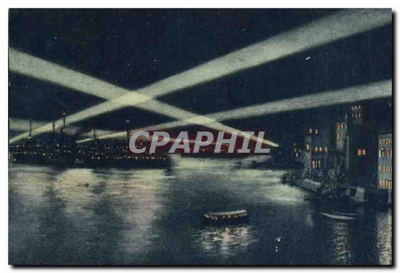 Old Postcard Villefranche The squadron and city A night party