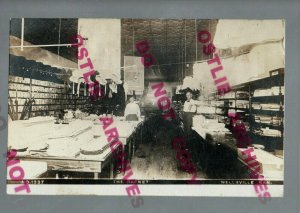 Wellsville KANSAS RPPC 1908 INTERIOR GENERAL STORE nr Olathe Ottawa Gardner