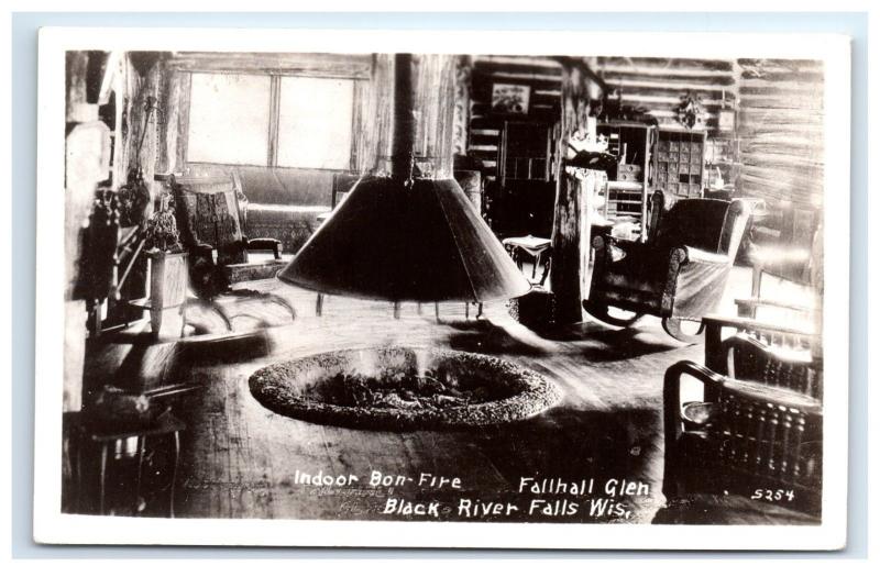 Postcard Indoor Bon-Fire, Fallhall Glen, Black River Falls, Wisconsin RPPC H16