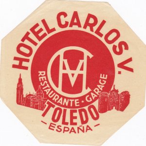 Spain Toledo Hotel Carlos V Vintage Luggage Label sk2776