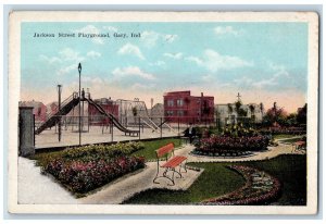 1922 Jackson Street Playground Swing Slide Scene Gary Indiana IN Posted Postcard