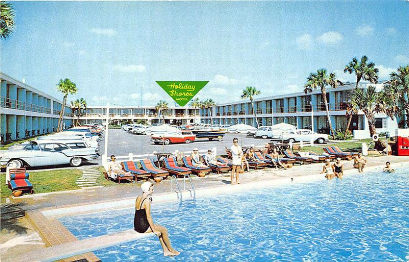 Daytona Beach FL Holiday Shores Motel Old Cars Coca-Cola Machine Postcard 