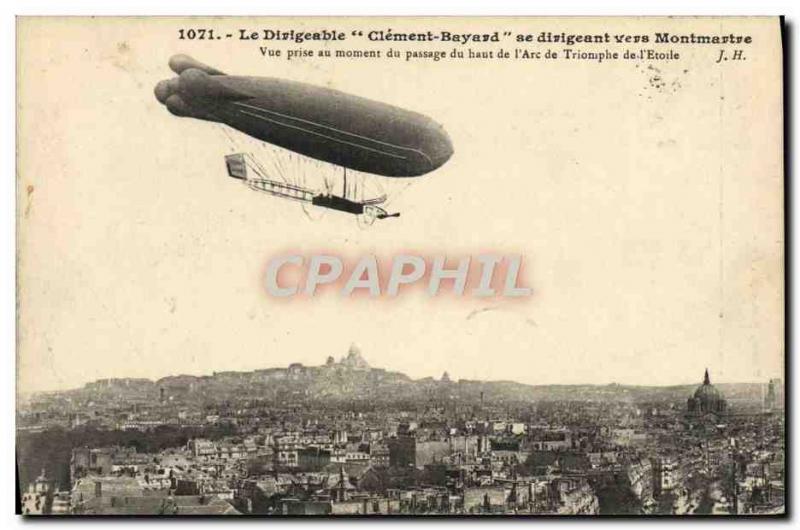 Old Postcard Aviation Zeppelin airship Clement Bayard heading to Montmartre V...