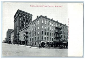 1909 Mason & East Water Streets Building People Milwaukee Wisconsin WI Postcard