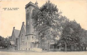 E29/ St Johns Michigan Mi Postcard 1917 First M.E. Church Building