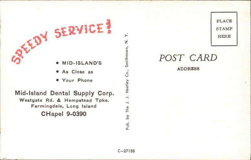 Farmingdale Long Island NY Dental Supply VW Bus c1950s Postcard