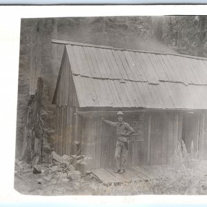c1910s US Military Man Shack RPPC Marine Corps Mystery House Real Photo PC A125