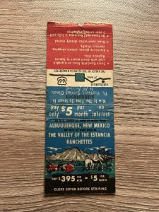 Matchbook Cover ~ Valley Of The Estancia Ranchettes Albuquerque New Mexico MB11