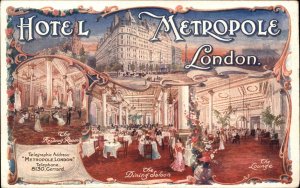 London England Hotel Metropole Dining Saloon Lounge c1910 Postcard