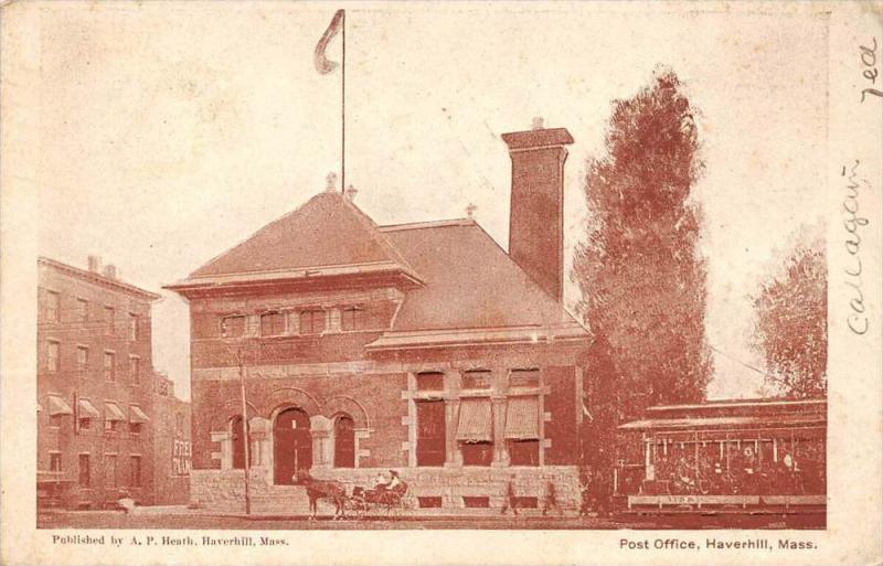 Massachusetts Haverhill  Post office,  horse drawn Trolley