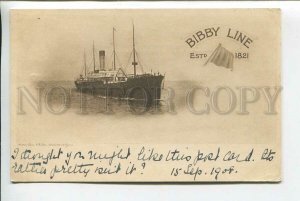 439360 BIBBY LINE est ship Vintage 1908 year RPPC sea ship mail