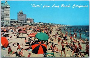 VINTAGE POSTCARD BEACH BATHING SCENE AT LONG BEACH CALIFORNIA MAILED 1966