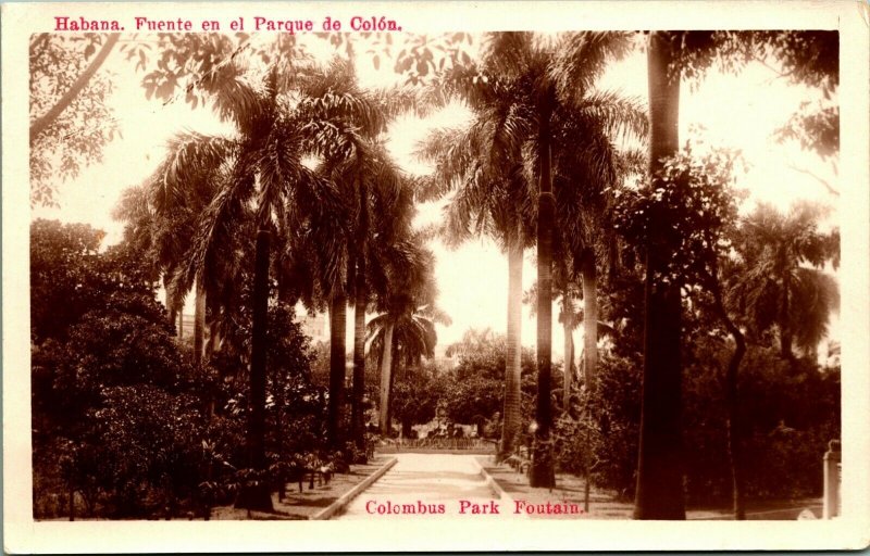 RPPC Havana Cuba Habana Columbus Park Brunnen Unp Vtg Postkarte 1930s Azo