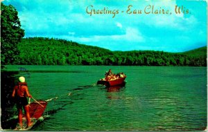 Waterski Water Ski Boat Greetings Eau Claire Wisconsin WI Chrome Postcard