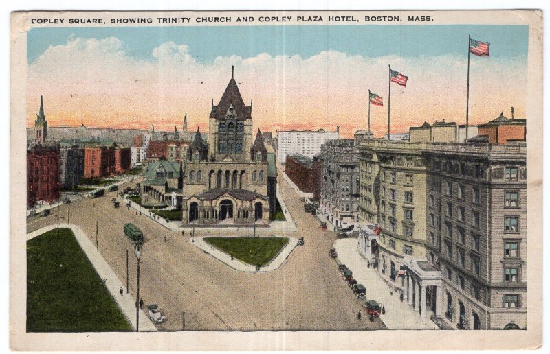 Boston, Mass, Copley Square, Showing Trinity Church & Copley Plaza Hotel