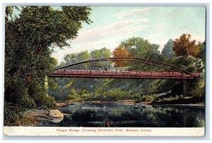 1907 Wagon Bridge Crossing Vermillion River Streator Illinois IL Posted Postcard