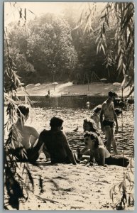 MOODUS CT BEACH SCENE VINTAGE REAL PHOTO POSTCARD RPPC