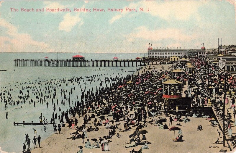 C.1910 Asbury Park Beach Boardwalk New Jersey Postcard 2R5-454