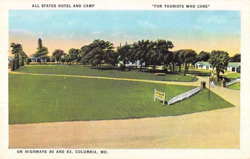 Columbia Missouri All States Hotel And Camp Linen Antique Postcard K16261