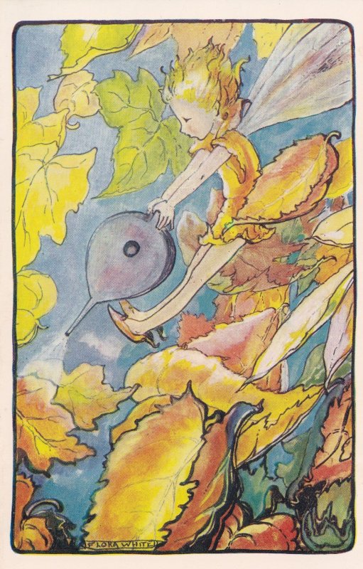 Fairy With Lute Shaped Watering Can Beautiful 1970s Postcard